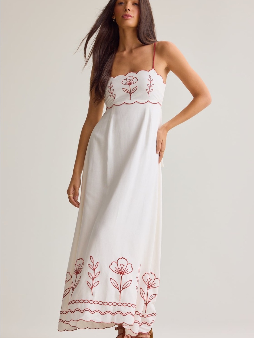 Altar'd State Vianne Maxi Dress white with red embroidery size Small